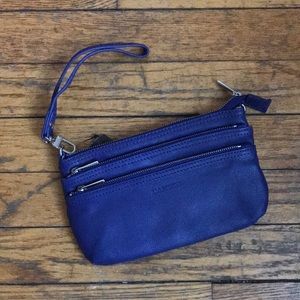 Danier Leather 3 zip Clutch in Indigo Blue NWT